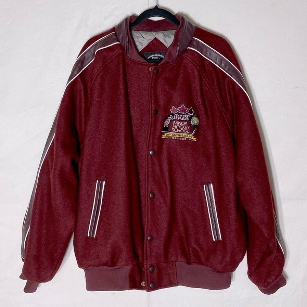 Vintage The Team Corporate Store Tom Blast Maroon Hockey Bomber Jacket Xl